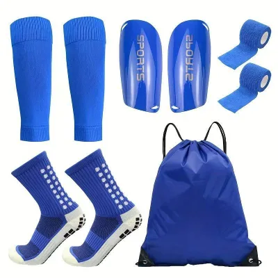 5-in-1 Complete Protective Gear Kit with Sleeves, Non-Slip Sock Bandages & Bag Soccer Shin Guards Set for Training Matches
