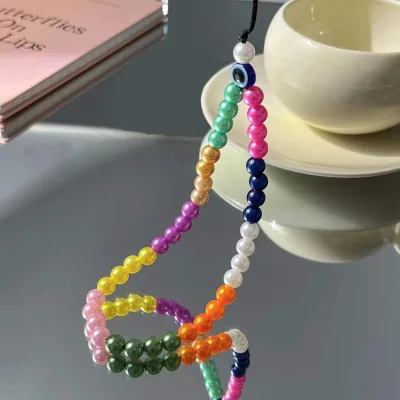 Handmade Small Fresh Pearl Mobile Phone Chain Beaded Phone Case Lanyard Female Anti-drop Bead Eyes Phone Lanyard