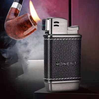 Wholesale Custom Logo Pipe Lighter Open Flame Metal Gas Refillable Vintage Cigarette Lighter Portable Metal Cigar Lighter