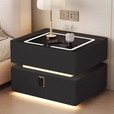 Floating Nightstand with Wireless Charging Smart Bedside Table Modern Minimalist 2 Drawer Code Lock LED Light for Bedroom