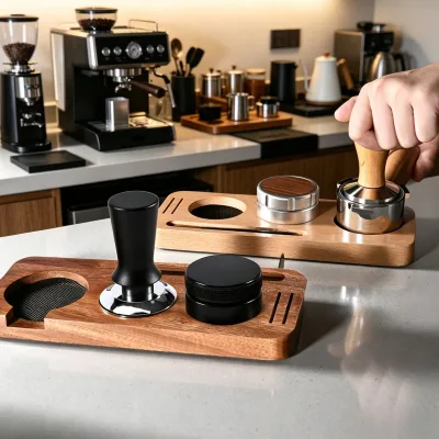 Cross-border Best-selling Italian Espresso Machine Accessories Multi-functional Tamper Stand Storage Tray Solid Black Beech