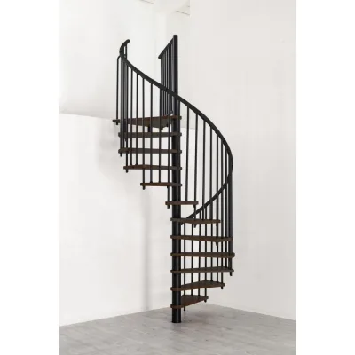 Custom Modern Metal Spiral Stair with Timber Steps Glass Railing Black Central Support Beam Compact Rotating Design for Villa