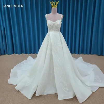 LSSM006 Vintage Design Spaghetti Strap Fashion Elegant Plus Size Wedding Dress With Pearl