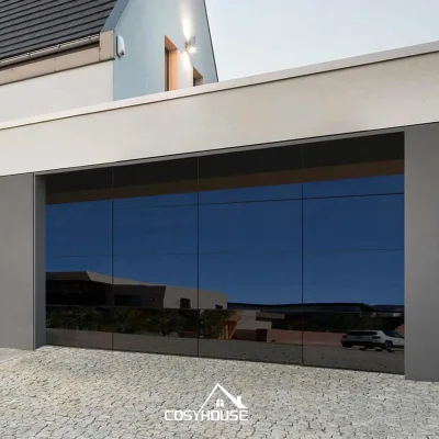 Cosyhouse Energy-efficient Contemporary Glass Garage Door High-end Black Frameless Mirrored Garage Door for Villa