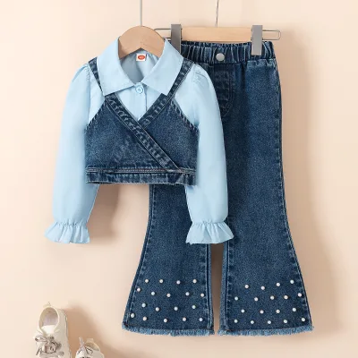 Wholesales 3 Pieces Set of Girls Clothing Denim Kids Clothing Sets Girls Autumn Outfit