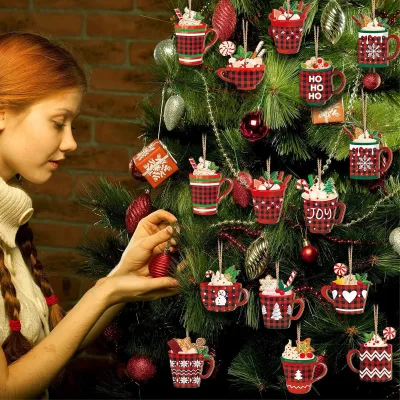Christmas Wooden Decorations Christmas Hanging Decorations Coffee Cup Decorations Coffee bar Decorations Christmas Trees