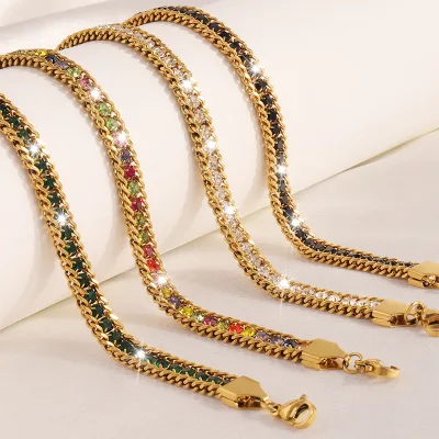 Personality Elegant Colorful Titanium Steel Link Chain Bracelet Diamond Colorful Geometric Crystal Zircon Bracelet for Women