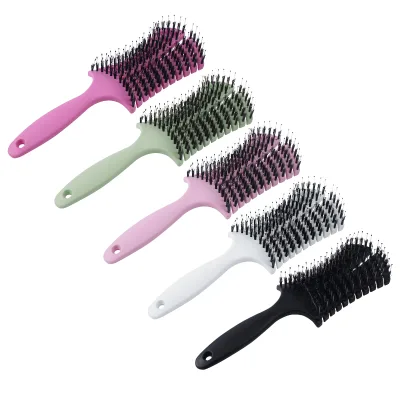 Barber Hairdressing Styling Wet Dry Boar Bristle Hair Brushes Curly Wet Dry Hair Detangling Massage Curved Vent Brush