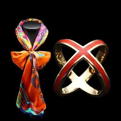 X Shape Stainless Steel Silken Scarf Holder with Enamel Jewelry Buckle Rings Clip Ring for Women's Weddings and Engagements