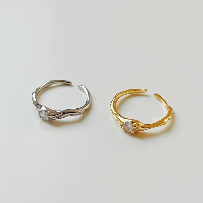 Custom 925 Sterling Silver Gold Plated Rings Irregular Zircon Adjustable Ring