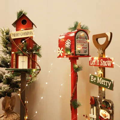 Christmas Decorative Wooden Cottage Mailbox Handmade Eco-Friendly Indoor Ornament for Bars Malls Schools Photography Backdrops