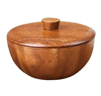 Eco-Friendly Natural Wood Rice Bowl Salad Soup Food Container Wood Bowl Nut Bowls Wooden Serving Bowl With Lid for Home Kitchen