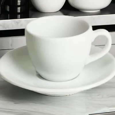 Genware Ceramic Espresso Cups and Saucers 3oz / 90ml Dishwasher Safe Pack of 6 Model 312109/182112