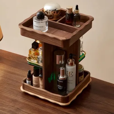 Wooden Rotating Cosmetic Organizer Multi - layer Makeup Storage Rack for Vanity Table Space - Saving Skincare Perfume Holder