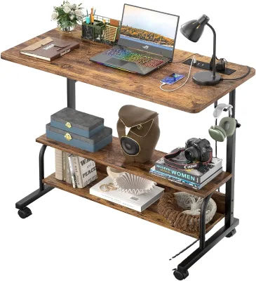 32" Height Adjustable Standing Desk with Power Outlets - Manual Rolling Stand up Desk with Wheels Small Portable Computer Desk