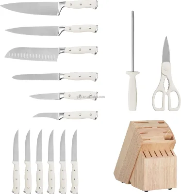15 Piece High Carbon Classic Forged Stainless Steel Blades Kitchen Knife Set with Block