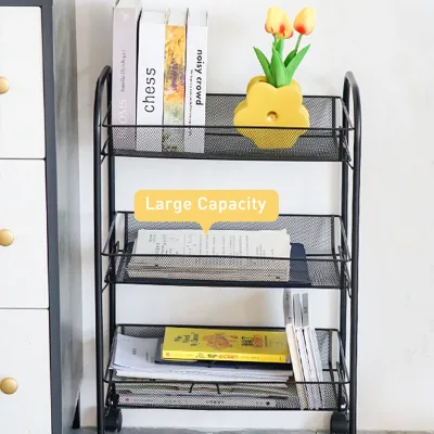 Heavy Duty Multifunctional Metal Frame 3 Tier Rolling Cart with 4 Super Mute Wheels for Organizing Art Snack Makeup Book & Tool