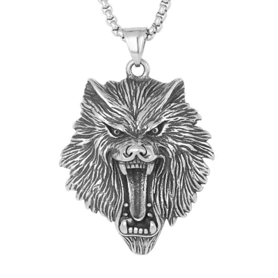High Quality Personality Stainless Steel 3D Mockup Viking Animal Wolf Head Pendant Necklace
