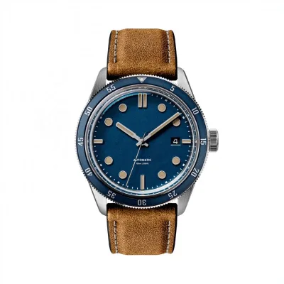 Fancy Sapphire Crystal Automatic Watch with Custom Index Dial for Mens Leather Strap Watch