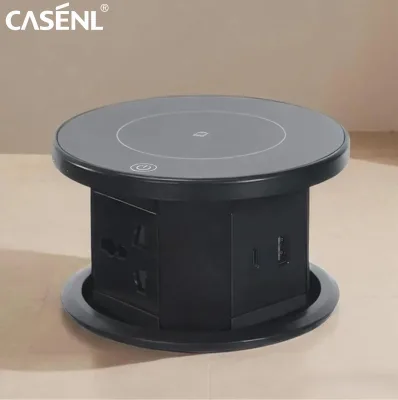 Pop up Socket Recessed Conference Table Power Outlet with Wireless Charging USB Type-C Universal Socket Electric Lift OEM Sample