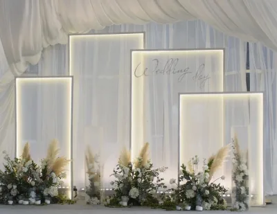 Hot Sale 8ft Tall White Metal Arch Wedding Stage Backdrop Frame Luxury