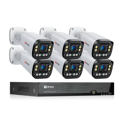 4K Poe Camera System 6pcs 8MP Poe Cameras 8CH H 2.65 Nvr Electric Lens 2.8-10mm Lens 4x Manual Zoom Two Way Audio Xmeye App