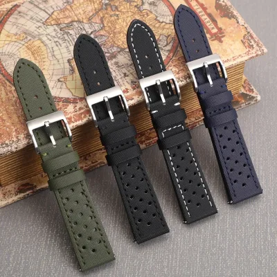 18mm 19mm 20mm 22mm Perforated Breathable Sailcloth Rally Watch Band Quick Release Watch Strap Black Blue Green Wristband Belt