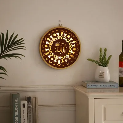 2022 New LED Lighting Light Wooden Craft Muslim Eid Home Wall Hanging Decoration
