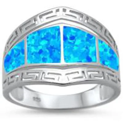 Greek Key Design Lab Created Opal Fashion Ring Solid 925 Sterling Silver Band Opal Jewelry