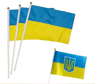 Wholesale 100% Polyester Hand Waving Flag Ukraine Flag With Plastic Flag Pole