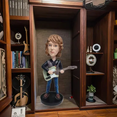 Handcrafted Resin Guitarist Bobblehead, Rocking Musician Sculpture for Music Lovers, Band-Themed Desk Decor & Collector's Gift