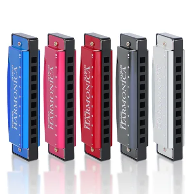 Wholesale many Colors 10 Holes 10 tones Metal Harmonica, Durable Diatonic Blues Mouth Organ Folk Musical Instrument