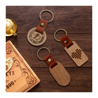 Unfinished Wooden Key Chain Custom Laser Logo Engraving DIY Blank Wood Keychain