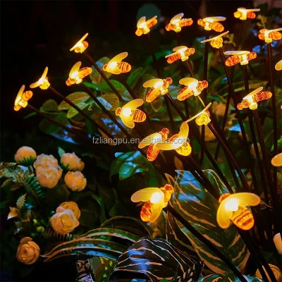 Bee Honeybee Led Waterproof Solar Outdoor Insert Garden Stake Landscape Pentagram Light for Patio Yard Balcony