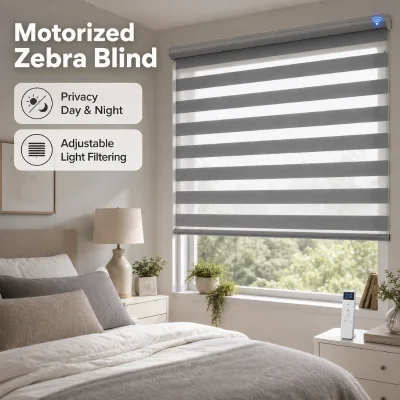 Thermal Insulating Motorized Blockout Zebra Blinds Office Hotel Privacy Banded Zebra Shade for Window