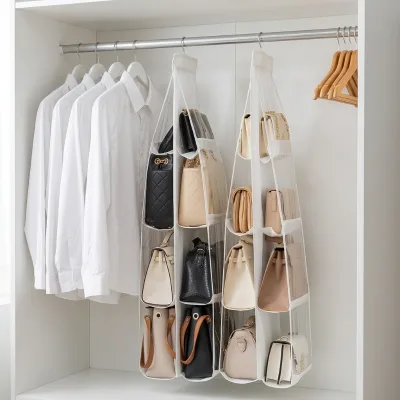 Multi-Layer Foldable Fabric Bag Large Hanging Organizer for Household Clothing Makeup Dustproof Hanging Bag