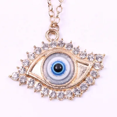 Wholesale Unisex Crystal Eyes Charm Inlay Long Chain Pendant Necklace for Engagement Wedding or Party Gift