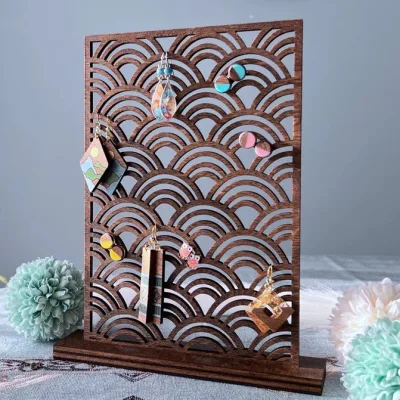 Cross-border New Chinese-Style Standing Type Hollow Wooden Earring Stand & Jewelry Organizer Desktop Decorative Piece