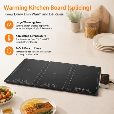 Flexible Multi Panel White Foldable Electric Gentle Heating Large Surface Glass Warming Tray for Family Gatherings