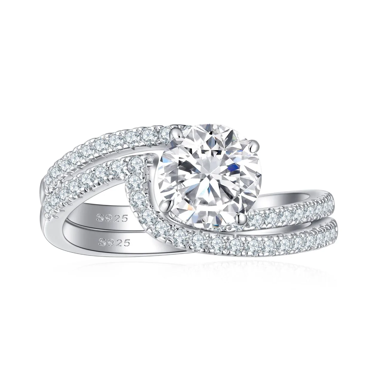 Fine Vintage Sterling Silver 925 CZ Ring Set with Channel Setting for Anniversary Wedding Engagement & Proposal-Unisex Gift