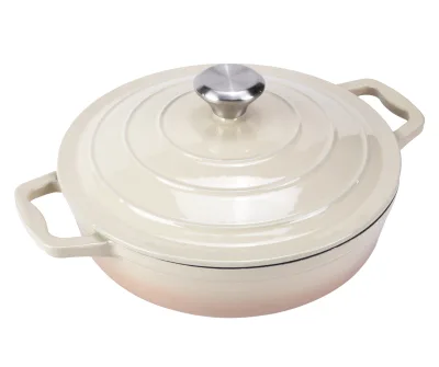 LFGB FDA Certified Enamel Cast Iron Shallow Casserole Pan Dual Handles Induction Friendly Kitchen Cookware for Home & Restaurant