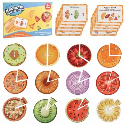 Colorful Magnetic Food Fraction Set Pizza Pie Fruit Magnets Preschool Math Learning Refrigerator Magnet Educational Toy for Kids