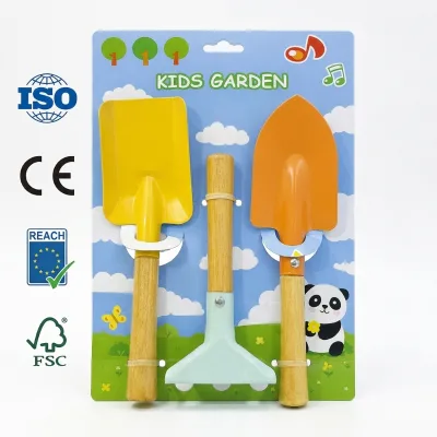 3 Piece Kids Garden Tool Set Small Garden Hand Tools Mini Gardening Tools Kit with Wooden Handles for Children