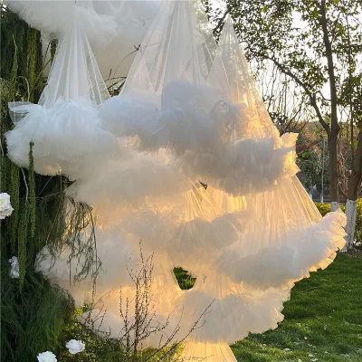 Dreamy Wedding Party Event Decor Cloud Mesh Drapes Hanging Gauze Ceiling Veil for Backdrop Decorations