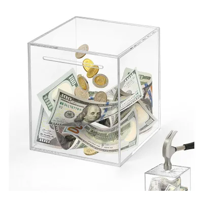Transparent Acrylic Breakable Piggy Bank Smooth Edge Cash Coin Storage Box for Savings Gift