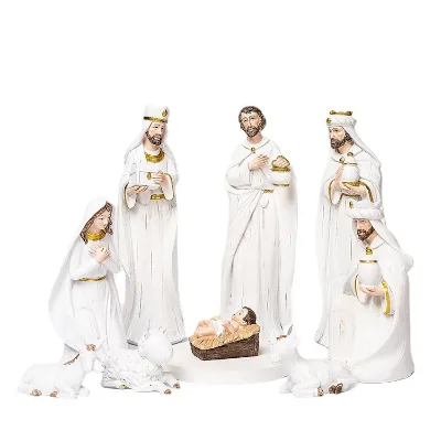 Nativity Set Resin White Christmas Fingers Decorations Nativity Scene Christmas Indoor Tabletop Decor