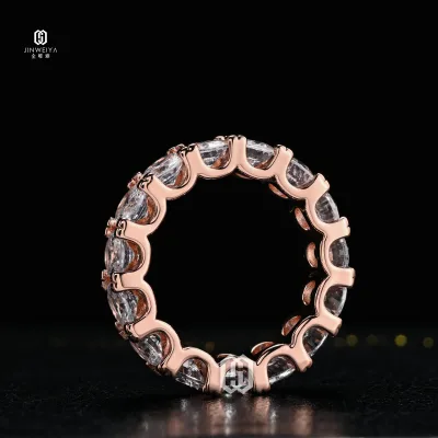Luxury 4mm Moissanite Full Eternity Ring Brass Wedding Band Classic Round Cut Anniversary Jewelry