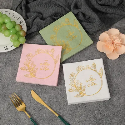 Custom Logo Gold Embossing Paper Cocktail Napkins Unfolded 10X10 Inch Wedding Table Decor Accessories