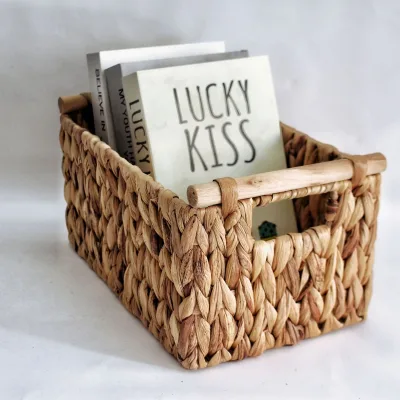 Hot High Quality Square Woven Foldable Natural Water Hyacinth Storage Basket Laundry Basket