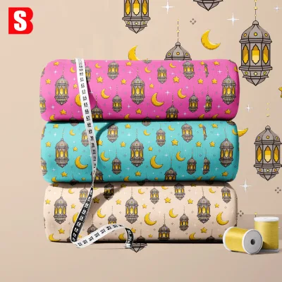 Bessi 2026 Ramadan Kareem Designs Crescent Moon Stars Organic Woven Digital Printed Cotton Voile Fabric Lightweight Soft for